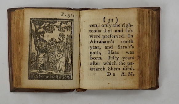 [BIBLE] - The Bible in Miniature; or, a Concise History of the Old & New Testaments. 6 plates, NT. title page; original calf with gilt ruled spine, 3 x 2cms (approx.) 'London Printed', (?ca.1830)